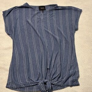 W5 Blue and White Striped Short Sleeve Top